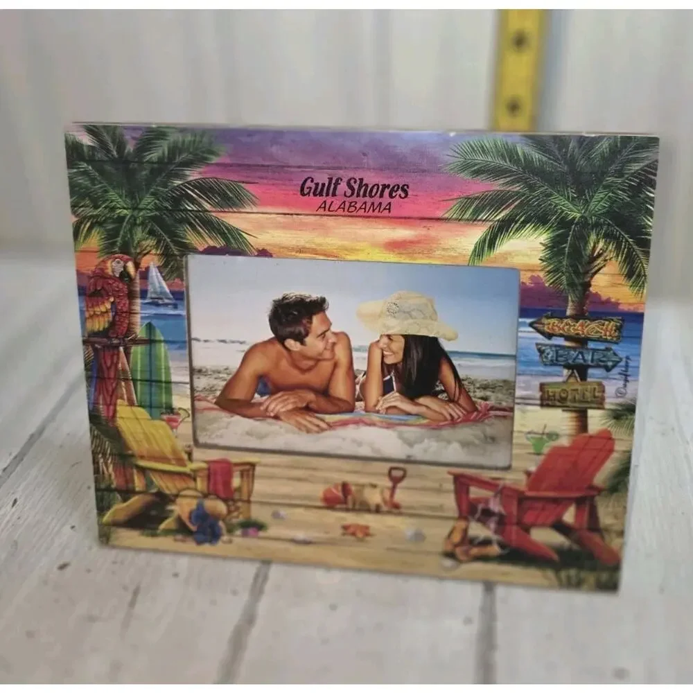 Gulf Shores Alabama Beach Chair Souvenir Picture Frame Photos Memories 5x7 New